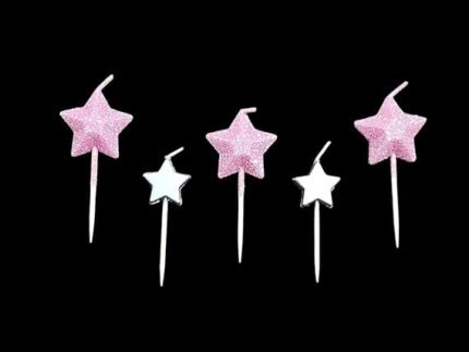 MPS MY PARTY SUPPLIERSĀ® Set of 5 Pink and Silver Star candles for cup cake decoraiton, Cake topper for cake decoration (pink-silver)