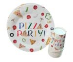 MPS MY PARTY SUPPLIERSĀ® Combo Set of 10 Paper Plates and 10 Paper Glasses, Tableware Disposable Pizza Party Plates for Parties, Food Themed Birthday Decoration