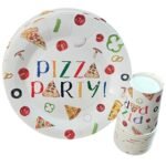 MPS MY PARTY SUPPLIERS® Combo Set of 10 Paper Plates and 10 Paper Glasses, Tableware Disposable Pizza Party Plates for Parties, Food Themed Birthday Decoration