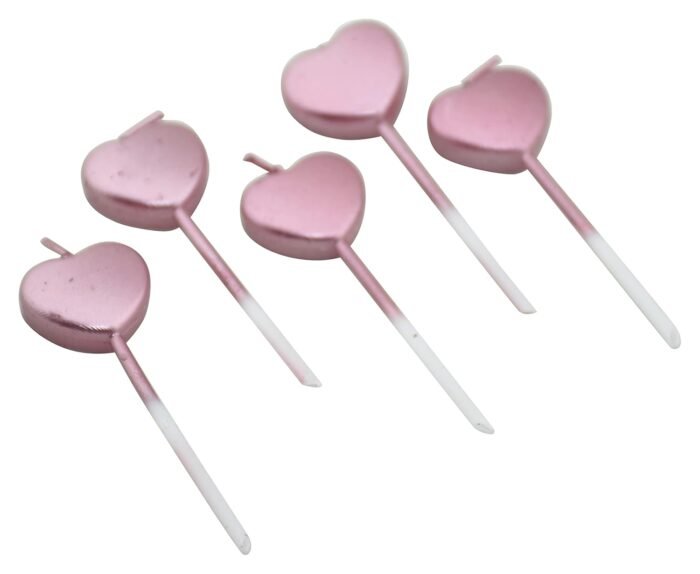 MPS MY PARTY SUPPLIERS® Set of 5 Pink Heart Shaped Cake Candles, Cake Topper for Cake Decoration, Cupcake Toppers (Heart) - Image 3