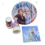 MPS MY PARTY SUPPLIERS® Combo Set of Frozen Paper Plates, Napkins and Glasses, Disposable Cartoon Plates for Parties, Tableware Disposable Paper Plates Glasses Napkins, Serves 10