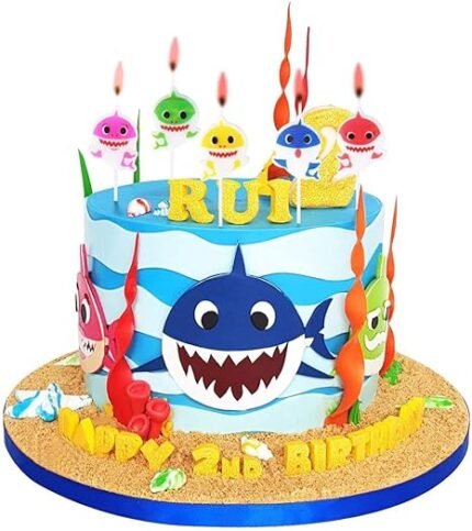MPS MY PARTY SUPPLIERSĀ® Set of 5 Birthday cake candles for kids, Fish Theme Birthday Candle Shark Theme Party, Cake topper for cake decoration (baby shark)