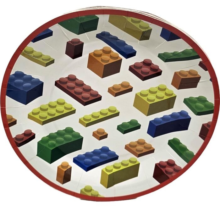 JAGMAG® Building Blocks Theme Birthday Party Tableware - 10 Paper Cups, 10 Plates & 20 Tissue Papers Vibrant Design for Fun-Filled Celebrations! Disposable Paper Set for Sport & Game Theme Party - Image 4