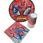 MPS MY PARTY SUPPLIERS® Combo Set of Spiderman 10 Paper Plates, 10 Glasses and 10 Napkins, Tableware Disposable Cartoon Paper Plates for Parties, Spiderman Themed Birthday Decoration