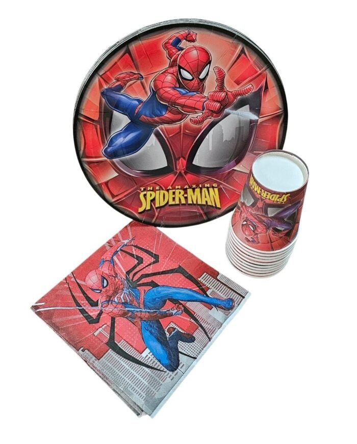 MPS MY PARTY SUPPLIERS® Combo Set of Spiderman 10 Paper Plates, 10 Glasses and 10 Napkins, Tableware Disposable Cartoon Paper Plates for Parties, Spiderman Themed Birthday Decoration - Image 1
