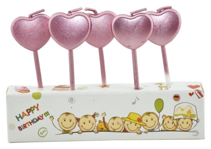 MPS MY PARTY SUPPLIERS® Set of 5 Pink Heart Shaped Cake Candles, Cake Topper for Cake Decoration, Cupcake Toppers (Heart) - Image 4