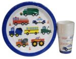 JAGMAG® Construction Birthday Party Supplies Paper Plates and Paper Glass Set, Transport Theme Paper Plates I Paper Plates for Jurassic Theme Birthday Construction Birthday Party Supplies