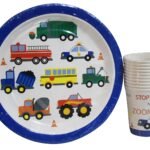 JAGMAG® Construction Birthday Party Supplies Paper Plates and Paper Glass Set, Transport Theme Paper Plates I Paper Plates for Jurassic Theme Birthday Construction Birthday Party Supplies