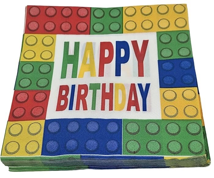 JAGMAG® Building Blocks Theme Birthday Party Tableware - 10 Paper Cups, 10 Plates & 20 Tissue Papers Vibrant Design for Fun-Filled Celebrations! Disposable Paper Set for Sport & Game Theme Party - Image 5