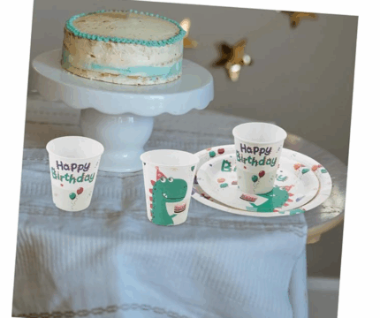 MPS MY PARTY SUPPLIERSĀ® 1 Set of Dinosaur Party Paper Plates, Disposable Cartoon Plates for Parties, Tableware Disposable Paper Plates, Dinosaur Animal Themed Birthday Party (red Dino Birthday)
