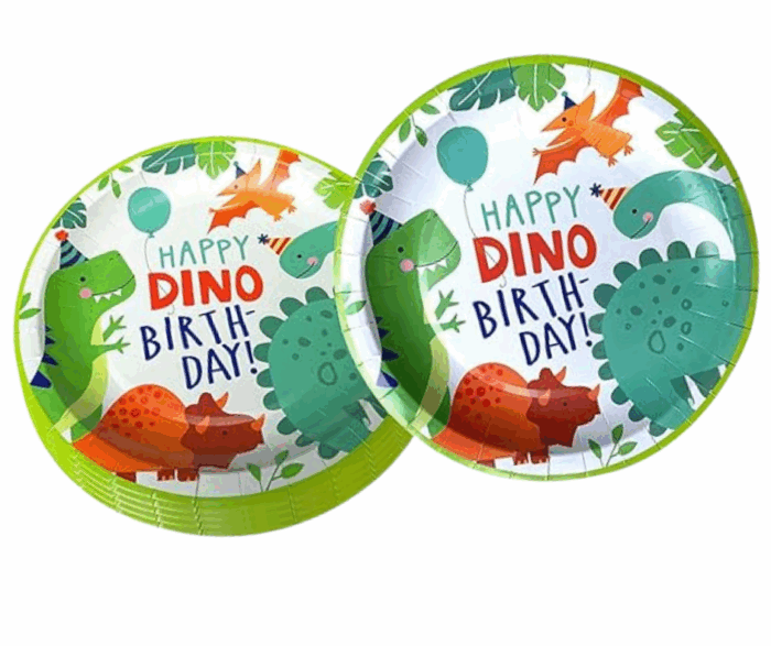 MPS MY PARTY SUPPLIERS® 1 Set of Dinosaur Party Paper Plates, Disposable Cartoon Plates for Parties, Tableware Disposable Paper Plates, Dinosaur Animal Themed Birthday Party (red Dino Birthday) - Image 1