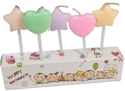 MPS MY PARTY SUPPLIERSĀ® Set of 5 Birthday cake candles for kids, Cake topper for cake decoration (heart-stars)