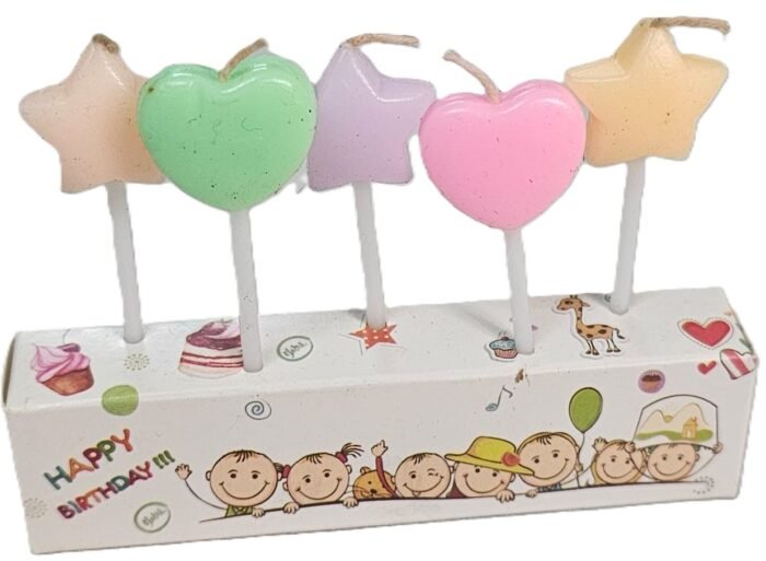 MPS MY PARTY SUPPLIERS® Set of 5 Birthday cake candles for kids, Cake topper for cake decoration (heart-stars) - Image 1