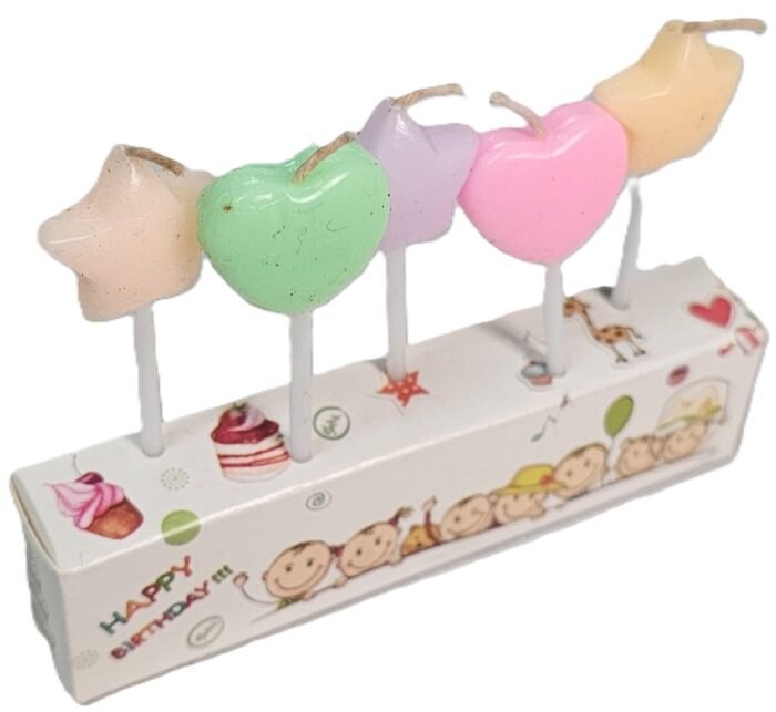 MPS MY PARTY SUPPLIERS® Set of 5 Birthday cake candles for kids, Cake topper for cake decoration (heart-stars) - Image 3