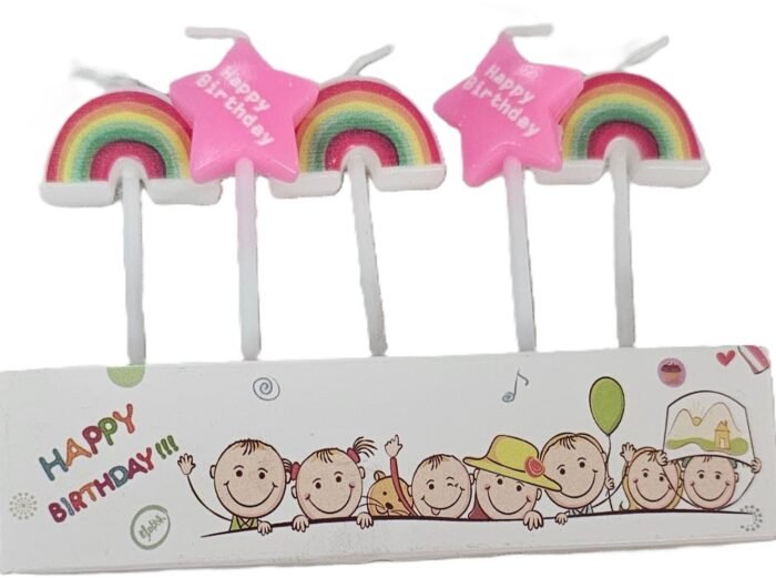 MPS MY PARTY SUPPLIERS® Set of 5 Rainbow and Pink Stars Birthday cake candles for kids, Cake topper for cake decoration, Rainbow Theme Birthday Decoration (rainbow) - Image 1