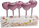 MPS MY PARTY SUPPLIERS® Set of 5 Pink Heart Shaped Cake Candles, Cake Topper for Cake Decoration, Cupcake Toppers (Heart)