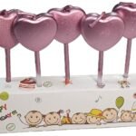 MPS MY PARTY SUPPLIERS® Set of 5 Pink Heart Shaped Cake Candles, Cake Topper for Cake Decoration, Cupcake Toppers (Heart)