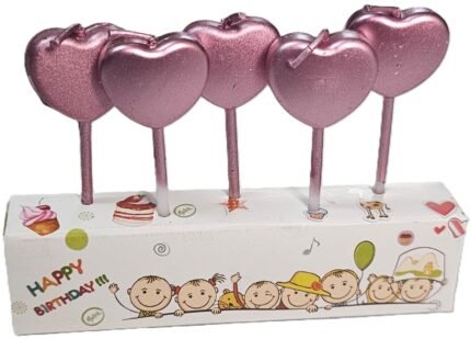 MPS MY PARTY SUPPLIERSĀ® Set of 5 Pink Heart Shaped Cake Candles, Cake Topper for Cake Decoration, Cupcake Toppers (Heart)