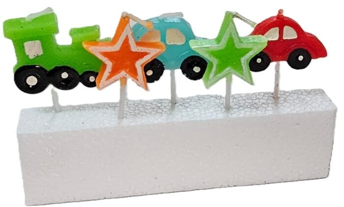 MPS MY PARTY SUPPLIERS® Set of 5 Transport Theme Cake Candle, Car and Stars birthday cake candles for kids, Cake topper for cake decoration (stars - cars) - Image 1