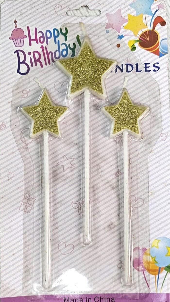 MPS MY PARTY SUPPLIERS® Set of 3 Birthday Cake Candles for Kids, Cake Topper Candles for Kids Birthday Celebration (Golden Star) - Image 3
