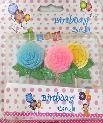 MPS MY PARTY SUPPLIERS® Set of 3 Birthday Cake Candles for Kids, Cake Topper Candles for Kids Birthday Celebration (Flower Shaped)
