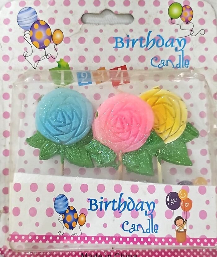 MPS MY PARTY SUPPLIERS® Set of 3 Birthday Cake Candles for Kids, Cake Topper Candles for Kids Birthday Celebration (Flower Shaped) - Image 1