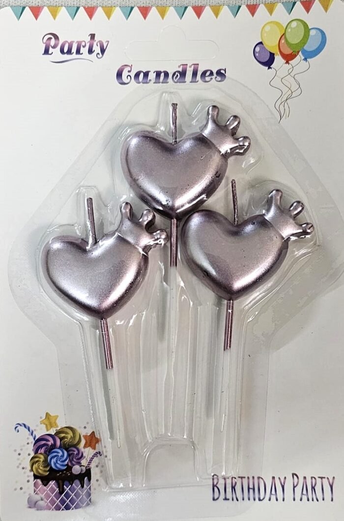 MPS MY PARTY SUPPLIERS® Set of 3 Birthday Cake Candles for Kids, Cake Topper Candles for Kids Birthday Celebration (Heart with Crown) - Image 3