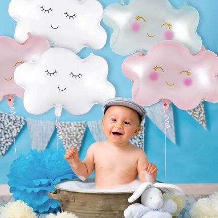 MPS My Party Suppliers 1pc blue Cloud Foil Balloon, Smiling Cloud Balloons, Foil Cloud Balloons for Baby Shower Decoration, Birthday, Wedding Party Supplies, Large Cloud Shaped Foil Balloons