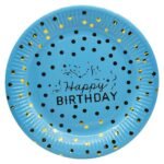 Jagmag® Disposable Party Pack Blue and Gold Party Supplies | 9" Dinner Paper Plates, Birthday Cap, Birthday Glass Blue and Gold Dots Themed Party Supplies Set of 3 Glass, Plate & Cap - Image 2