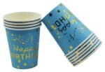 Jagmag® Disposable Party Pack Blue and Gold Party Supplies | 9" Dinner Paper Plates, Birthday Cap, Birthday Glass Blue and Gold Dots Themed Party Supplies Set of 3 Glass, Plate & Cap - Image 3