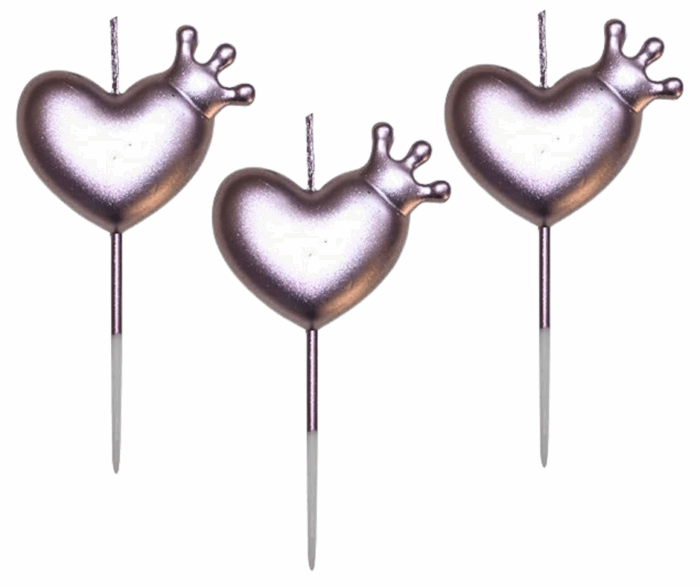 MPS MY PARTY SUPPLIERS® Set of 3 Birthday Cake Candles for Kids, Cake Topper Candles for Kids Birthday Celebration (Heart with Crown) - Image 1