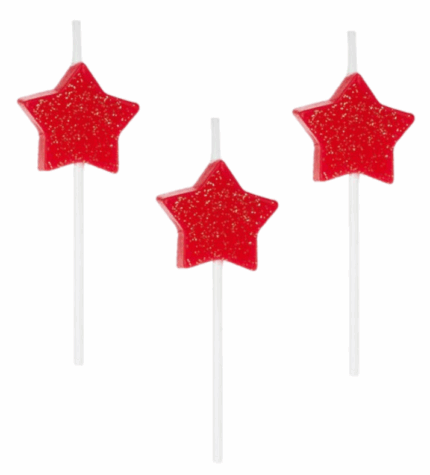 MPS MY PARTY SUPPLIERSĀ® Set of 3 Birthday Cake Candles for Kids, Cake Topper Candles for Kids Birthday Celebration (red Star)
