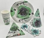JAGMAG® Animal Birthday Party Supplies Paper Plates, Paper Cap , Paper Glass flag for Animal Theme Birthday, Dinosaure Theme Disposable Animal Theme Plates for Boys Set of 3 Plate, Glass & Cap