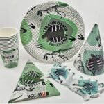 JAGMAG® Animal Birthday Party Supplies Paper Plates, Paper Cap , Paper Glass flag for Animal Theme Birthday, Dinosaure Theme Disposable Animal Theme Plates for Boys Set of 3 Plate, Glass & Cap