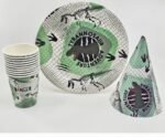 JAGMAG® Animal Birthday Party Supplies Paper Plates, Paper Cap , Paper Glass flag for Animal Theme Birthday, Dinosaure Theme Disposable Animal Theme Plates for Boys Set of 3 Plate, Glass & Cap - Image 3