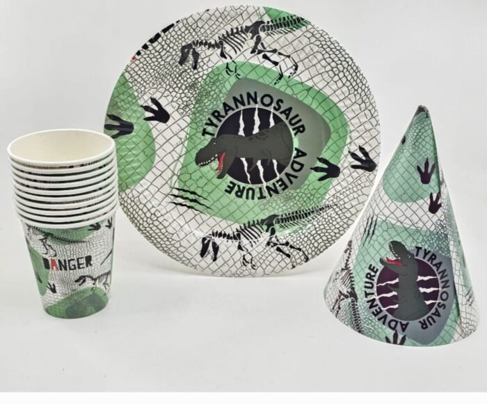 JAGMAG® Animal Birthday Party Supplies Paper Plates, Paper Cap , Paper Glass flag for Animal Theme Birthday, Dinosaure Theme Disposable Animal Theme Plates for Boys Set of 3 Plate, Glass & Cap - Image 3