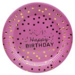 Jagmag® Disposable Party Pack Pink and Gold Party Supplies | 9" Dinner Paper Plates,Paer Glass* Birthday Cap, Birthday, Glass Pink and Gold Dots Themed Party Supplies - Image 2