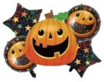 Set of 5 Pumpkin ghost with black stars halloween balloons Halloween theme foil balloons decorations Kids halloween party supplies Balloon decoration