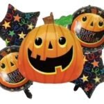 Set of 5 Pumpkin ghost with black stars halloween balloons Halloween theme foil balloons decorations Kids halloween party supplies Balloon decoration
