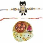 MPS MY PARTY SUPPLIERS® 1pc Superhero Cartoon Character Batman Rakhi for Brother with random design food magnet gift & one Red-Yellow Thread Rakhi for Toddlers Little Baby Brothers Raksha Bandhan