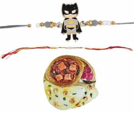 MPS MY PARTY SUPPLIERSĀ® 1pc Superhero Cartoon Character Batman Rakhi for Brother with random design food magnet gift & one Red-Yellow Thread Rakhi for Toddlers Little Baby Brothers Raksha Bandhan