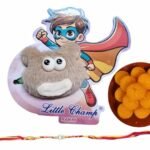 MPS MY PARTY SUPPLIERS® 1pc Brown Teddy bear Rakhi for Brother with random design food magnet gift & one Red-Yellow Thread Cute Soft Teddy Bear Rakhi for Toddlers Little Baby Brothers Raksha Bandhan