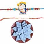 MPS MY PARTY SUPPLIERS® 1pc Cartoon Character Rakhi for Brother with random design food magnet gift & one Red-Yellow Thread Rakhi for Toddlers Little Baby Brothers Raksha Bandhan