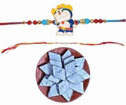 MPS MY PARTY SUPPLIERSĀ® 1pc Cartoon Character Rakhi for Brother with random design food magnet gift & one Red-Yellow Thread Rakhi for Toddlers Little Baby Brothers Raksha Bandhan