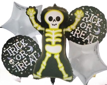 MPS MY PARTY SUPPLIERSĀ® Set of 5 Trick or treat smiling skeleton halloween balloons Halloween theme foil balloons decorations Kids halloween party supplies Balloon decoration