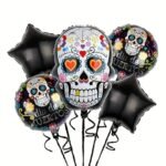 MPS MY PARTY SUPPLIERS® Set of 5 Halloween theme skull foil balloons with black stars Horror theme decorations Kids halloween party supplies Balloon decoration