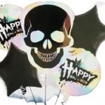 MPS MY PARTY SUPPLIERS® Set of 5 Neon skull shaped halloween theme foil balloons decorations Kids halloween party supplies Balloon decoration for hallo ween event