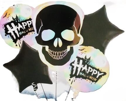 MPS MY PARTY SUPPLIERS® Set of 5 Neon skull shaped halloween theme foil balloons decorations Kids halloween party supplies Balloon decoration for hallo ween event