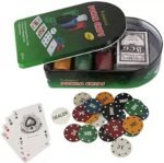 MY PARTY SUPPLIERSĀ® Professional Poker Chips Casino Set with 120 Poker Chips, 2 Playing Card Decks, 1 Gaming Mat in Tin Box - Image 4