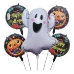 Set of 5 Little white smiling ghost halloween theme foil balloons decorations Kids halloween party supplies Balloon decoration